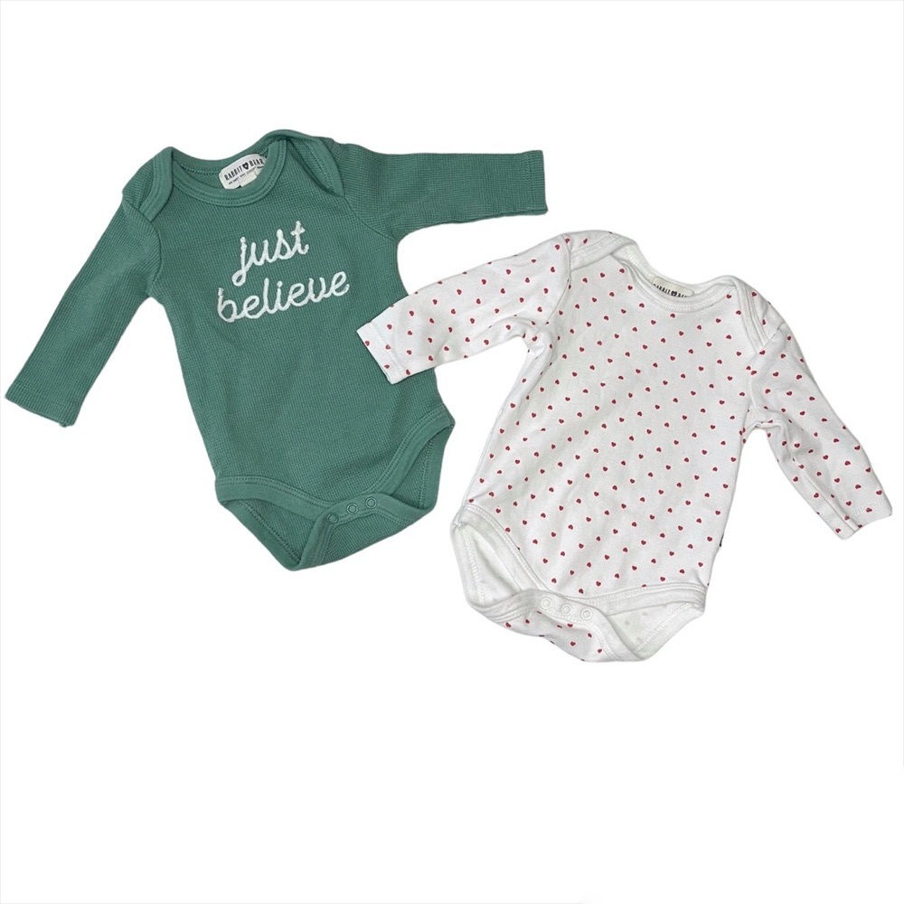 Rabbit + Bear Lot of 2 Newborn Baby Organic Cotton Onesie Bodysuits Size 0-3m